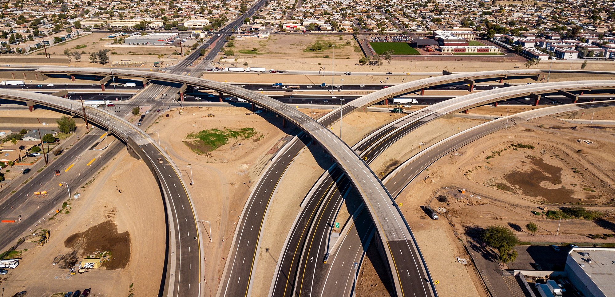 aerial view of south mountain freeway in Arizona