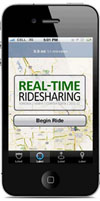 Image of cell phone with Real-Time Ridesharing map displayed