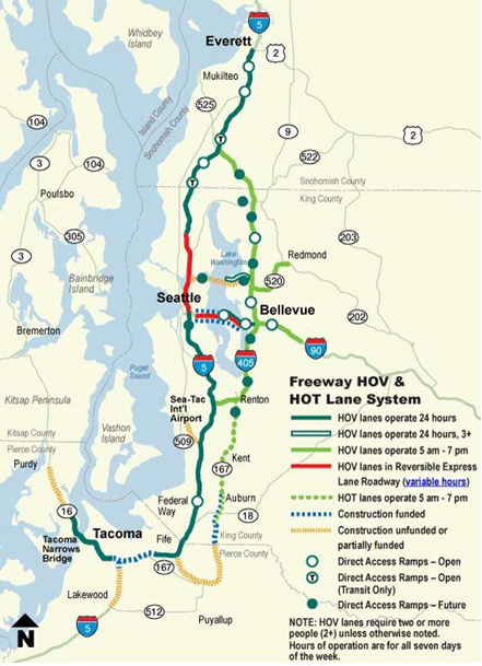 Freeway HOV & HOT Lane System map