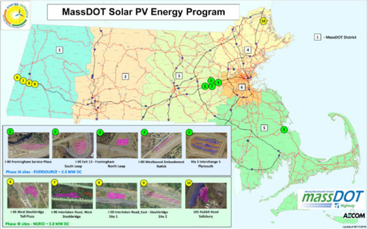 A map of where these solar panels are located along the Mass. Pike.