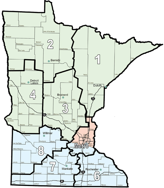 Map of Minnesota Area Engineer Districts