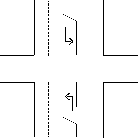 This figure shows a four-way intersection with two turn lanes (one for each direction).