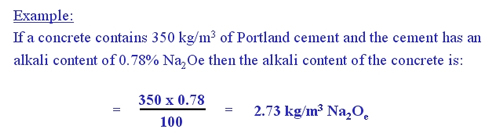 Figure A2a.F6. Illustration. Alkalis example. This illustration shows how the equation for calculating alkalis in concrete is applied.