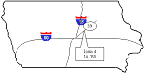 Location of IA 4 project. The outline map shows the location of the Iowa 4 project on IA 330 in Jasper, Story, and Marshall counties near the center of the State. The project is east of I-35 and north of I-80.