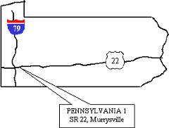 Location of PA 1 project. An outline map of Pennsylvania shows project PA 1 on SR 22 in Murrysville just east of I-79 in the southwestern part of the State.
