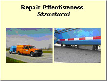 Slide 31 - Repair Effectiveness-Structural. Two photographs. (1) a pickup truck pulls an FWD behind it, over pavement; (2) a closeup shows the FWD equipment skimming the pavement.