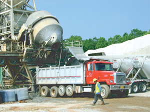 A concrete mixer loading station