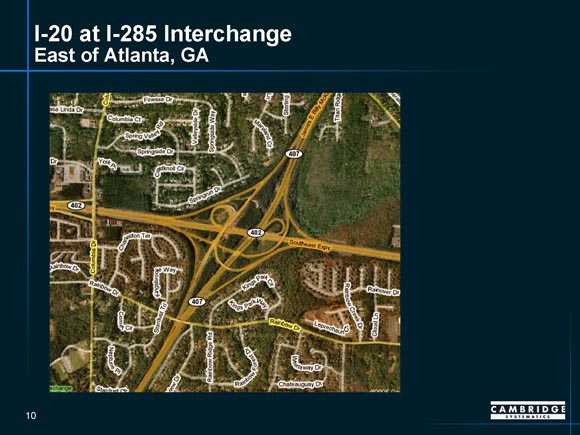 Detailed map of I-20/I-285 interchange near Atlanta, Georgia, showing ramp junctures.