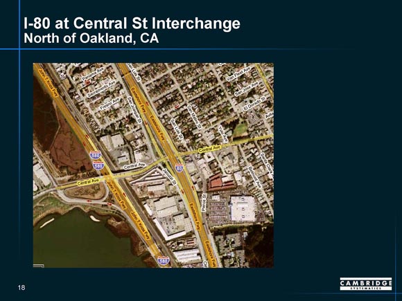 Detailed map of I-80/Central Street interchange near Oakland, California, showing ramp junctures.