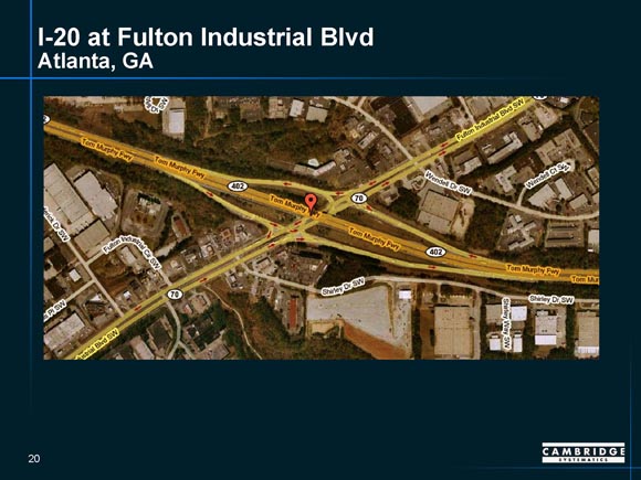 Detailed map of I-20/Fulton Industrial Boulevard intersection in Atlanta, Georgia, showing ramp junctures.