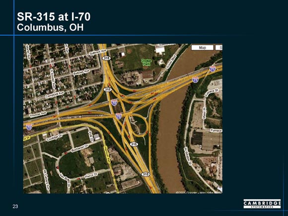 Detailed map of SR-315/I-70 in Columbus, Ohio, showing ramp junctures.