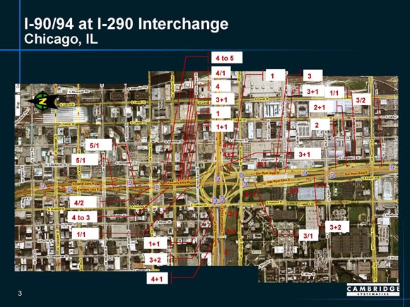 Detailed map of I-90/94 interchange at I-290 in Chicago, Illinois, showing ramp junctures.