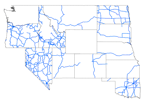 Map of western states showing Triples Base Case Network