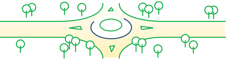 green and white graphic showing an intersection rotary