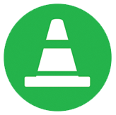 green and white icon depicting a roadway safety cone