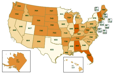 Figure 4-2. Licensed Drivers per 1,000 Residents by State: 2008