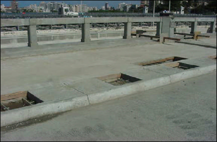 Figure 1. Concrete sidewalk and curb, Bridge #1 over San Antonio Channel