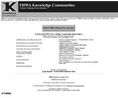 Screen shot of the FHWA Knowledge Communities website