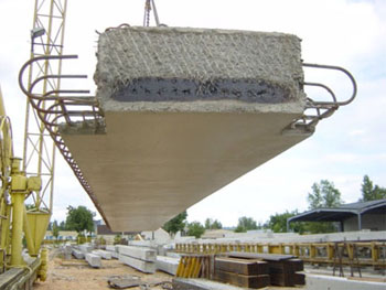 Bridge deck being hoisted in the air