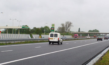 Quiet pavement technologies observed in Europe included this double-layer porous asphalt pavement on the A28 in the Netherlands.