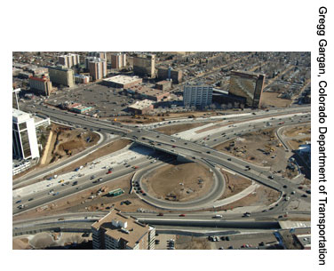 The T-REX project in Denver, CO, includes the reconstruction of 11 bridges spanning I-25. The Colorado Boulevard Bridge over I-25 was one of three bridges rebuilt in phases, so that traffic could be maintained on the structure at all times.