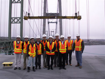 A photo of Workshop participants at the mid-span of the new Tacoma Narrows Bridge, which is under construction in Seattle, WA.