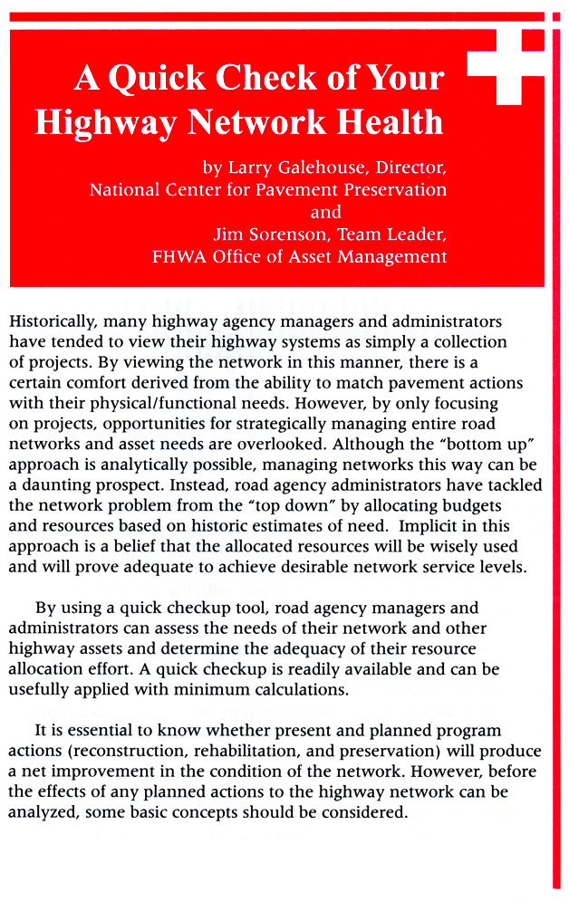 Figure 4. Image. The front cover of the FHWA and National Center for Pavement Preservation (NCPP) brochure, A Quick Check of Your Highway Network Health.