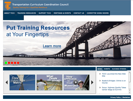 A view of the home page for the TCCC Web site (www.tccc.gov).
