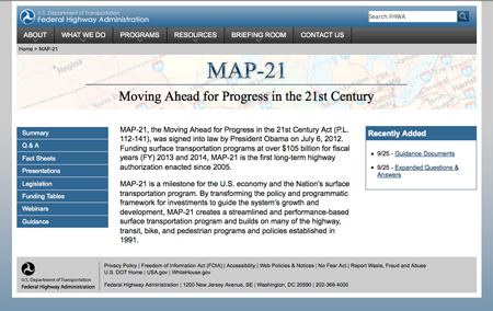 Screen shot from FHWA's MAP-21 Web page (www.fhwa.dot.gov/map21).