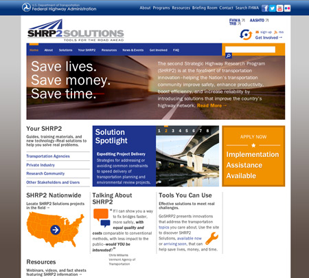 Screen shot from the home page of the GoSHRP2 Web site at www.fhwa.dot.gov/goSHRP2.