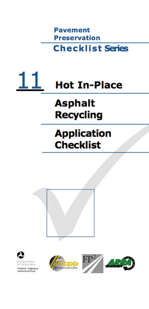 Cover graphic of FHWA's Hot In-Place Asphalt Recycling Application Checklist.