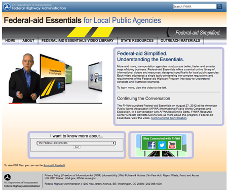 Screen shot from the home page for Federal-aid Essentials for Local Public Agencies (www.fhwa.dot.gov/federal-aidessentials).