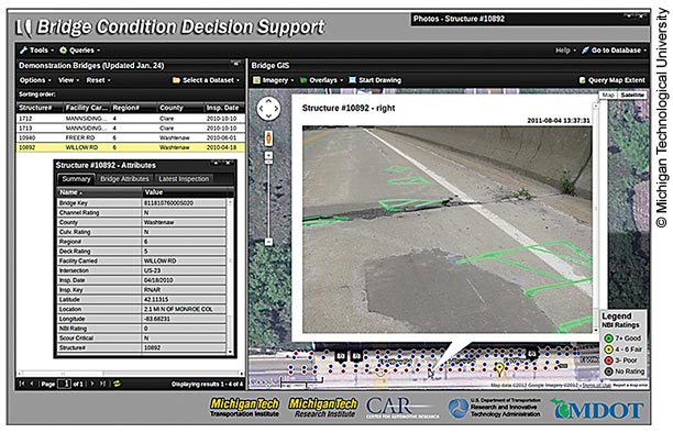 Screenshot of open source bridge condition decision support software.