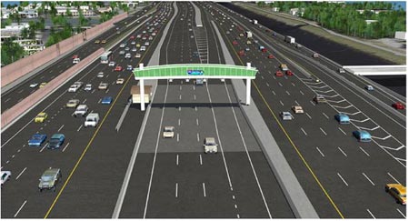 Image 1: Simulated image of electronic toll lanes on I-595, FL, which is a multi-lane highway Image 1: Simulated image of electronic toll lanes on I-595, FL, which is a multi-lane highway