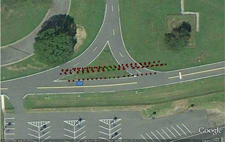GPS System Error: All the dots should be in the same lane! GPS System Error: All the dots should be in the same lane!