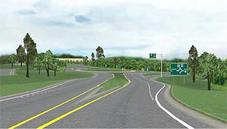 Photo of a simulated entrance into a roundabout intersection Photo of a simulated entrance into a roundabout intersection