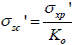 Sigma prime subscript zc equals sigma prime subscript xp divided by K subscript o.