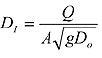 Equation 1. D subscript I equals Q divided by the following quantity: A times the square root of the product of g and D subscript o.