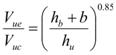 The quotient V subscript ue divided by V subscript uc equals the quotient of the sum h subscript b plus b, that sum divided by h subscript u, that whole quotient raised to the 0.85 power.