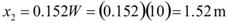 x subscript 2 equals the product of 0.152 times W, which equals 0.152 times 10, which equals 4.99 ft (1.52 m).