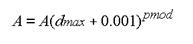 Figure 98. Equation. Reduction of A with confinement. A equals A times left parenthesis dmax plus 0.001 right parenthesis superscript pmod.