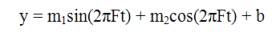 Y equals M subscript 1, an amplitude measurement, times the sine of (2 times pi times frequency times time) plus M subscript 2, an amplitude measurement, times the cosine of (2 times pi times frequency times time) plus the offset.