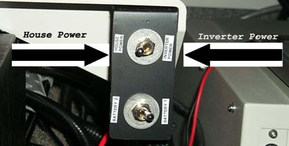Figure 7. Photo. Power switch positions. This figure is a photograph of the power switch and shows the two positions for the switch, which are house power and inverter power.