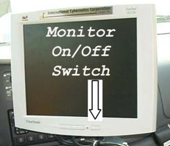 Figure 11. Photo. Monitor on/off switch. This figure shows a photograph of the on/off switch for the computer monitor.