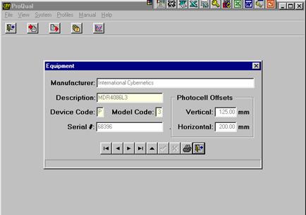 Figure 28. Screen shot. Equipment screen in ProQual. This figure shows a screen capture of the equipment screen in the ProQual software.