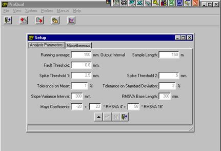 Figure 29. Screen shot. Analysis parameter screen in ProQual. This figure shows a screen capture of the analysis parameter screen in the ProQual software.