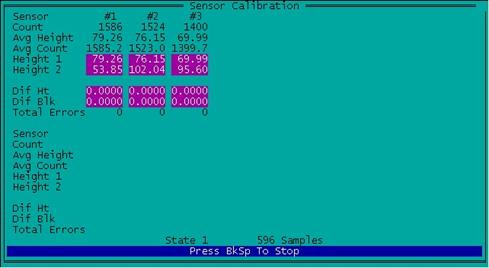 Figure 34. Screen shot. Readings taken on base plate. This figure shows a screen capture of the ICC software when readings are taken on the base plate while the sensor calibration check is being performed simultaneously on all three sensors.