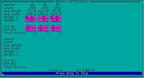 Figure 37. Screen shot. Reading taken on base plate for single block test. This figure shows a screen capture of the ICC software when readings are taken on the base plate while the calibration check is being performed on a single sensor.