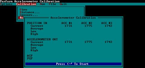 Figure 40. Screen shot. Accelerometer calibration screen. This figure shows a screen capture of the accelerometer calibration screen in the ICC software.