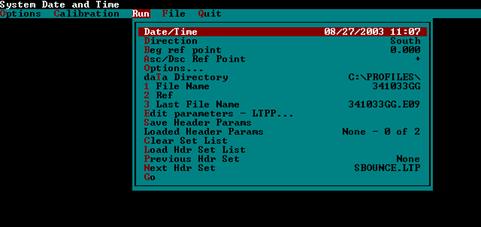 Figure 42. Screen shot. Run menu. This figure shows a screen capture of the run menu in the ICC software.